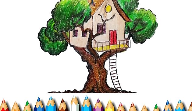 Livro de colorir casa da árvore