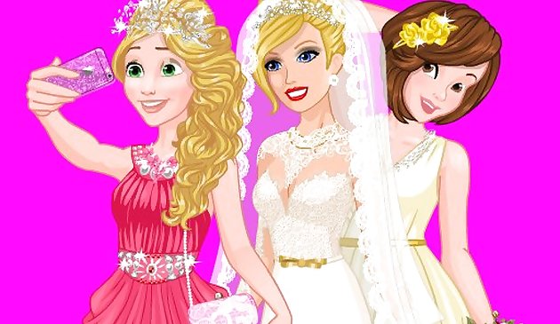 Selfie de casamento da Barbie com princesas